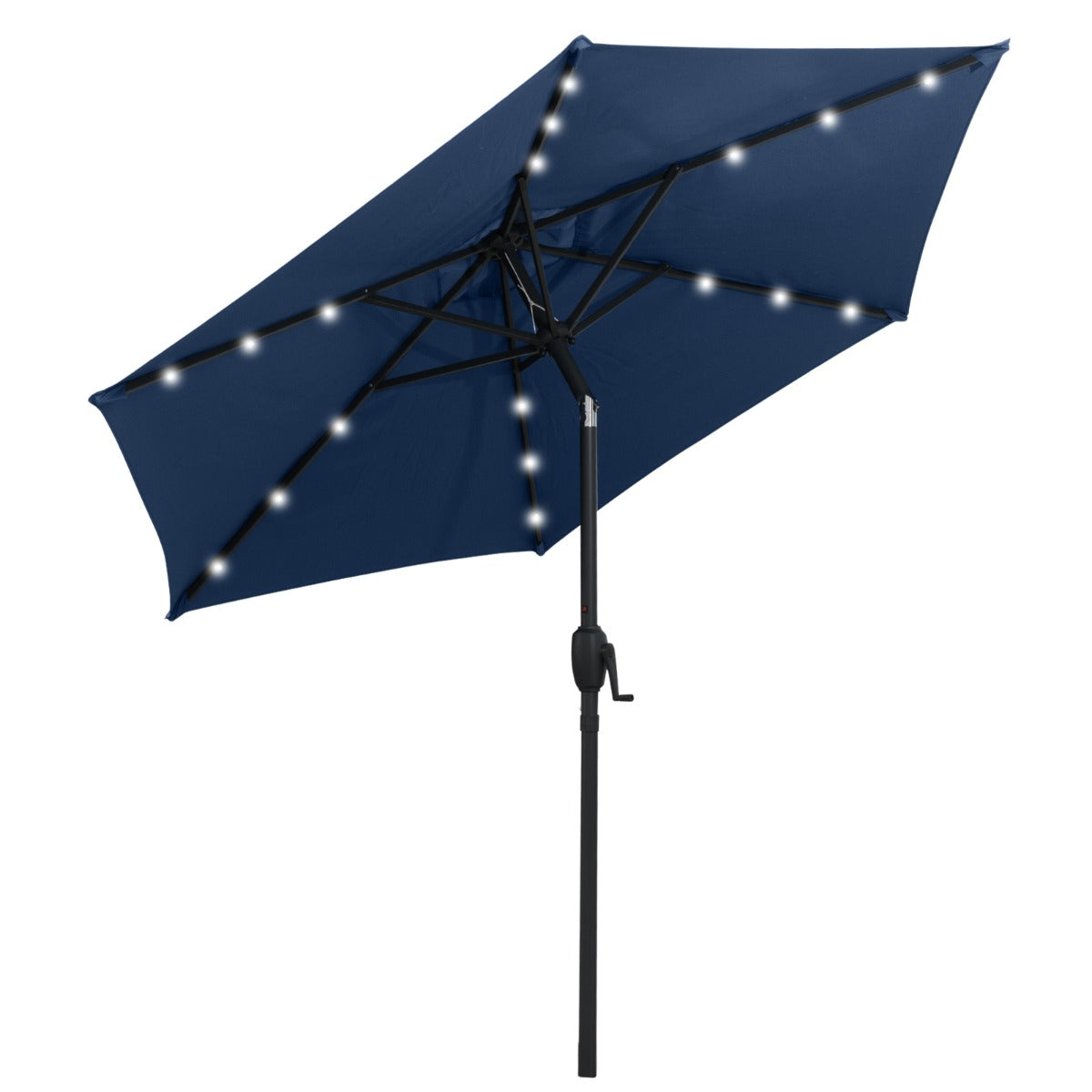 230 cm Solar Powered Patio Umbrella with LED Lights Push Button Tilt and Crank Handle-Navy