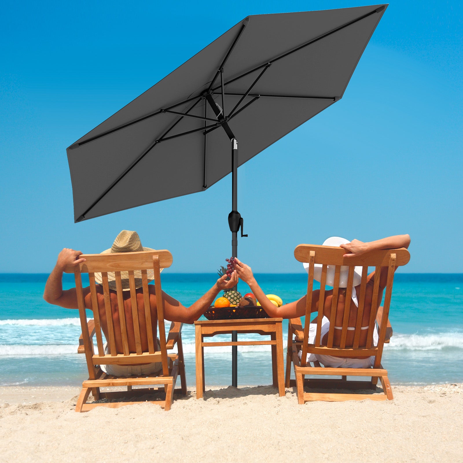 230CM Patio Umbrella with Push Button Tilt and Vented Canopy-Grey