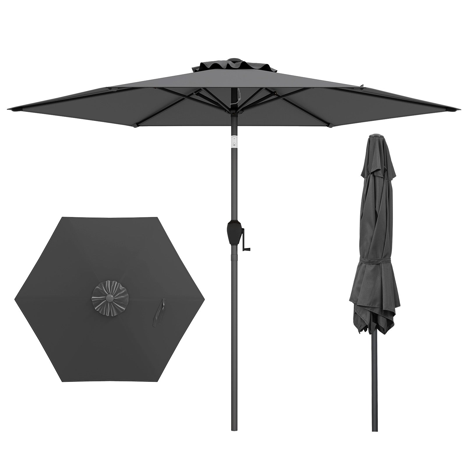 230CM Patio Umbrella with Push Button Tilt and Vented Canopy-Grey