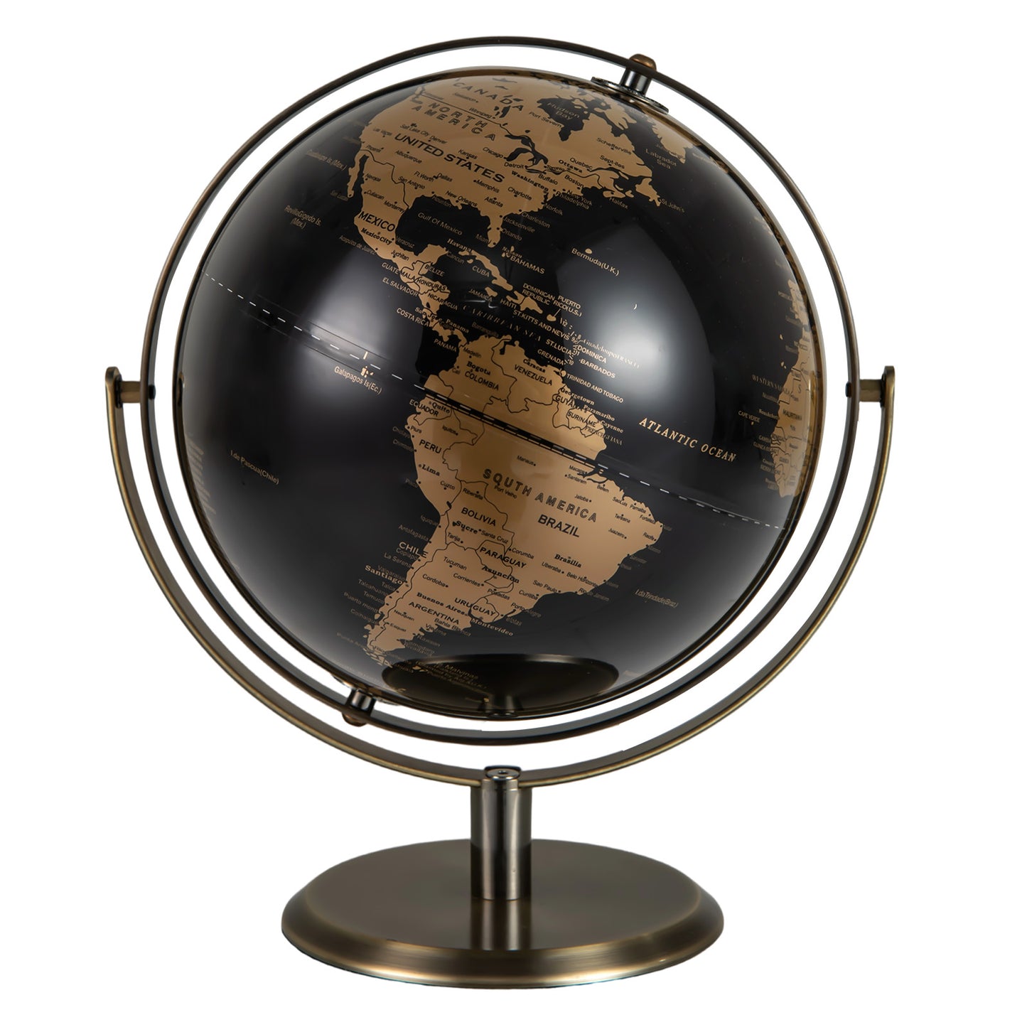 23CM Metallic Black World Globe with Metal Stand-Golden