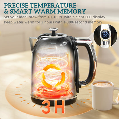HOMCOM Polished Retro 40-100Â°C Kettle and Toaster Set - Black