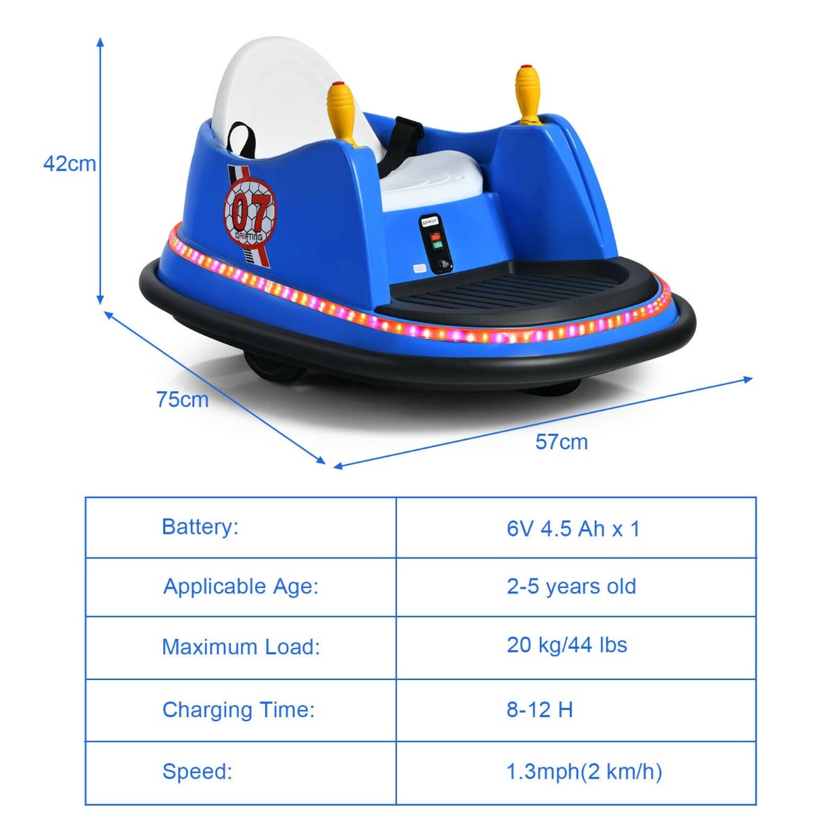 Kids Ride-On Bumper Car with Colorful Flashing Lights and Music-Blue