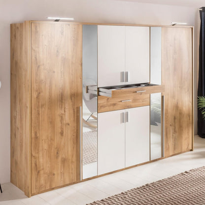 ODENSE 6 Door Wardrobe White and Planked Oak 270cm