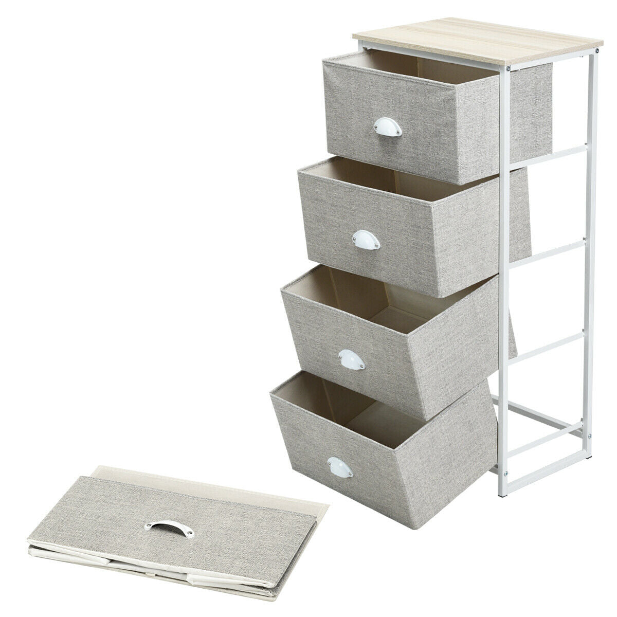 3/4 Fabric Nightstand Bedside Storage Cabinet Folding Drawers-4-Tier