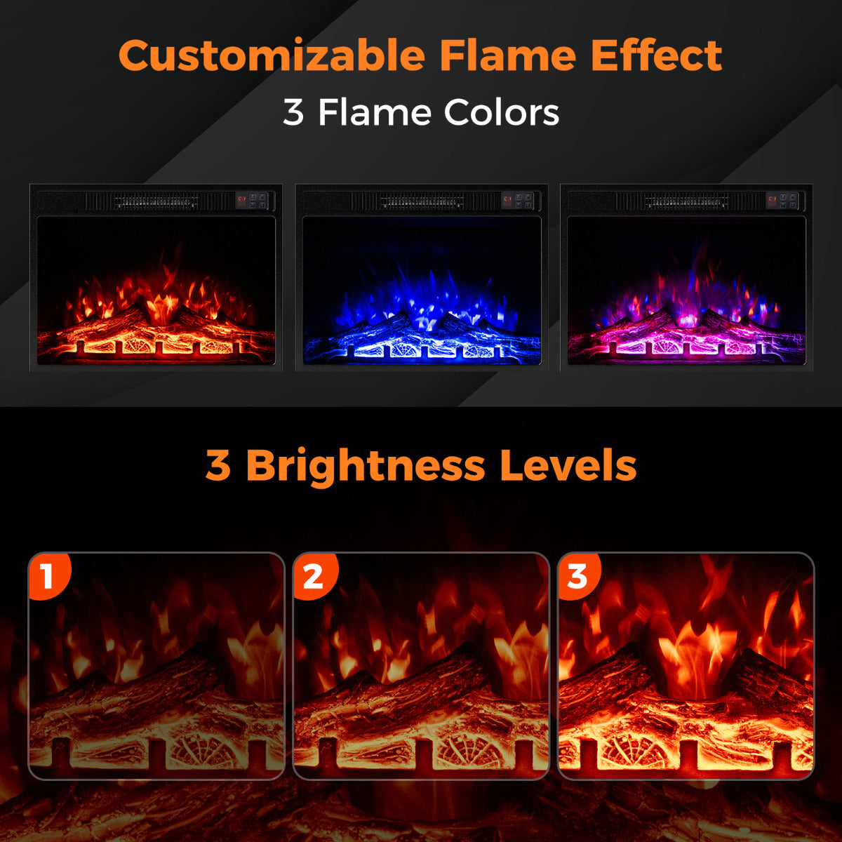 23” Electric Fireplace 750W/1500W Fireplace Insert
