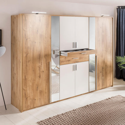 ODENSE 6 Door Wardrobe White and Planked Oak 270cm