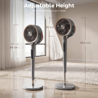 HOMCOM 20dB Silent Standing Fan, 70°+90° Auto Oscillating Fan with 12 Speeds, LED Light, Air Circulator, Remote Control, 12H Timer, for Bedroom, 46 Inch, Grey