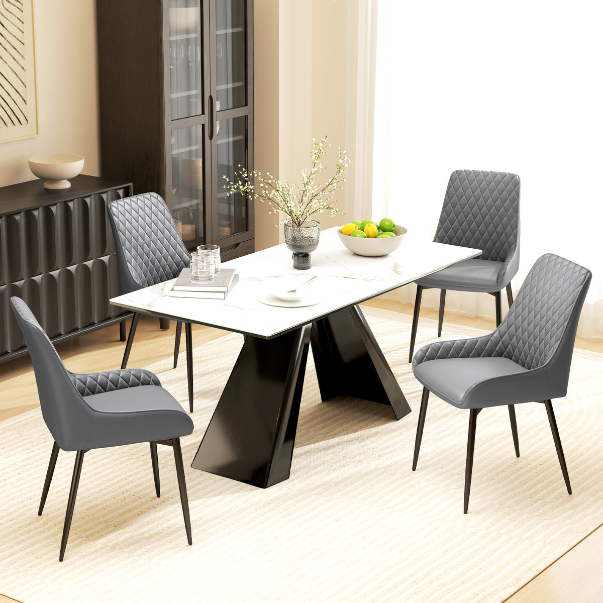 HOMCOM Set Of 2 Quilted PU Leather Dining Chairs with Metal Frame 4 Legs Foot Caps Home Seating Modern Stylish Executive Grey