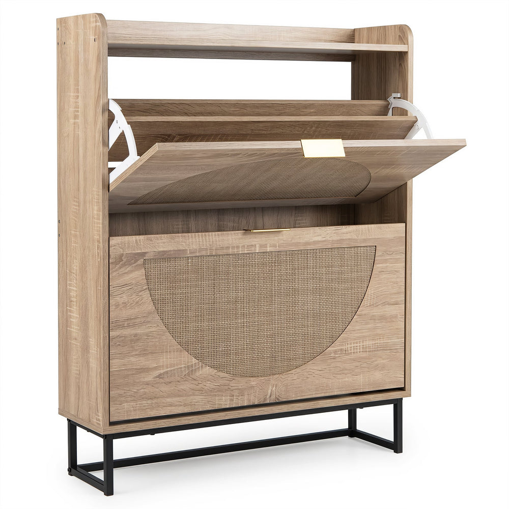 24 CM Narrow Shoe Storage Cabinet with 2 Flip Drawers-Natrual