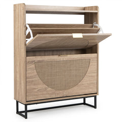 24 CM Narrow Shoe Storage Cabinet with 2 Flip Drawers-Natrual