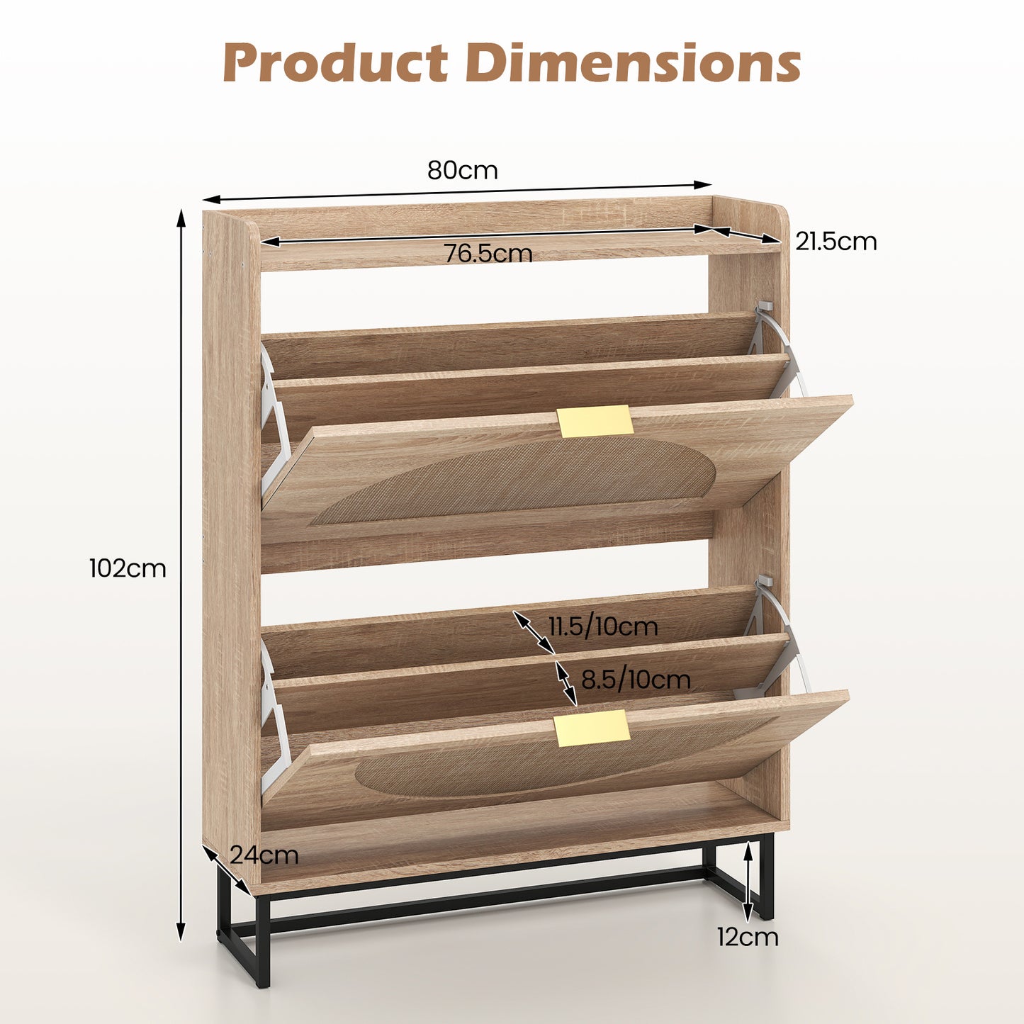 24 CM Narrow Shoe Storage Cabinet with 2 Flip Drawers-Natrual
