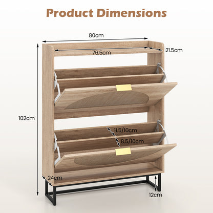 24 CM Narrow Shoe Storage Cabinet with 2 Flip Drawers-Natrual