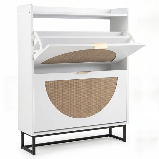 24 CM Narrow Shoe Storage Cabinet with 2 Flip Drawers-White