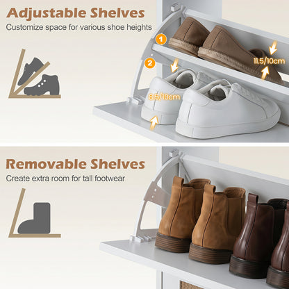 24 CM Narrow Shoe Storage Cabinet with 2 Flip Drawers-White