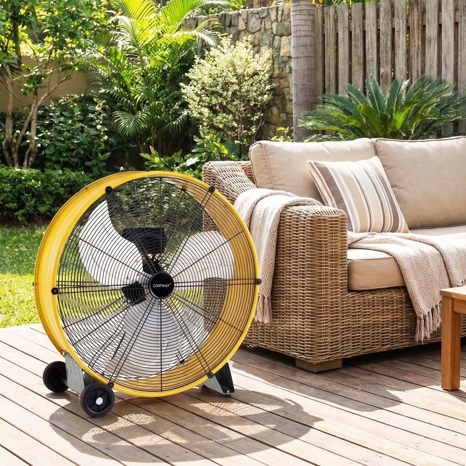 24 Inch High-Velocity Industrial Floor Fan with Wheels and Handle-Yellow