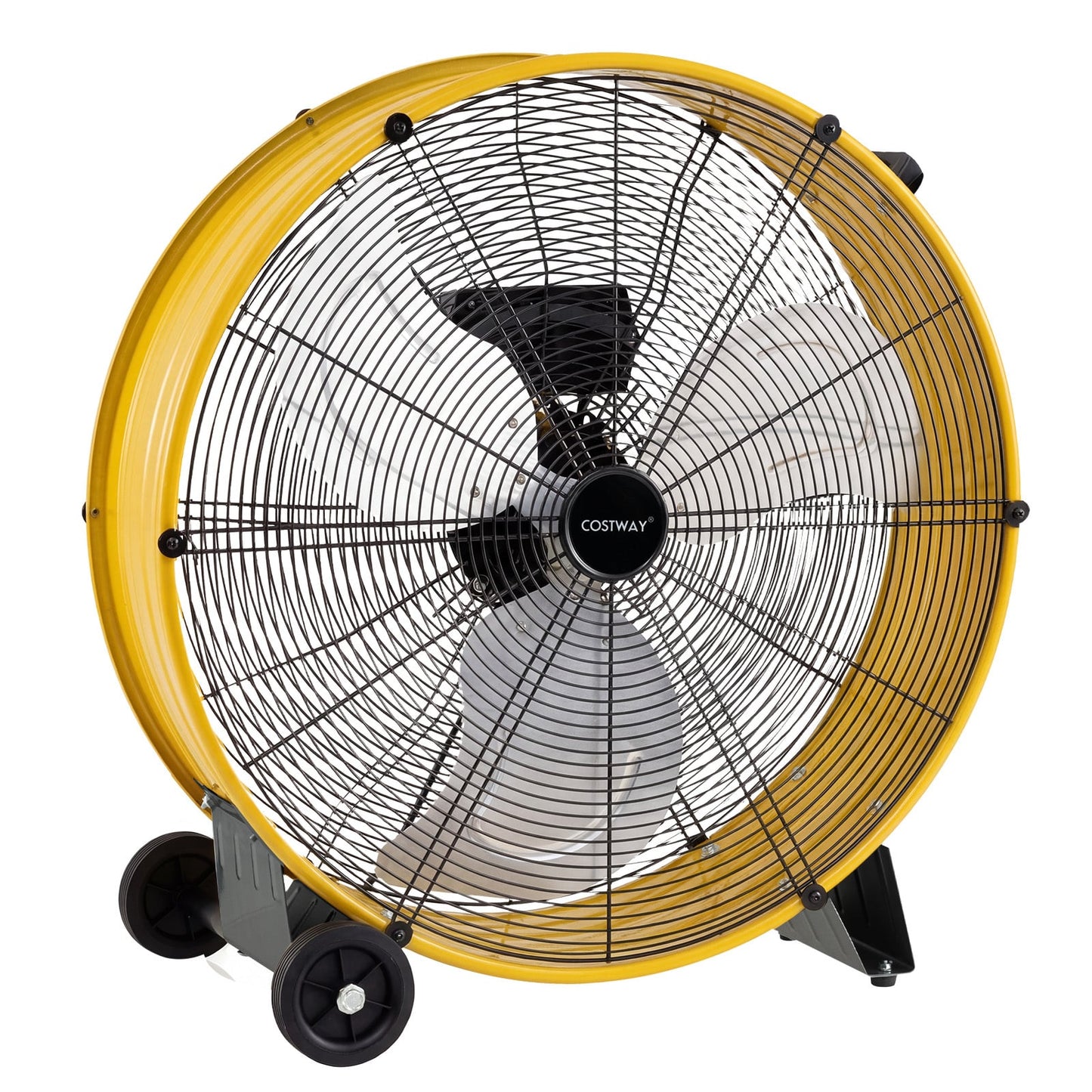 24 Inch High-Velocity Industrial Floor Fan with Wheels and Handle-Yellow