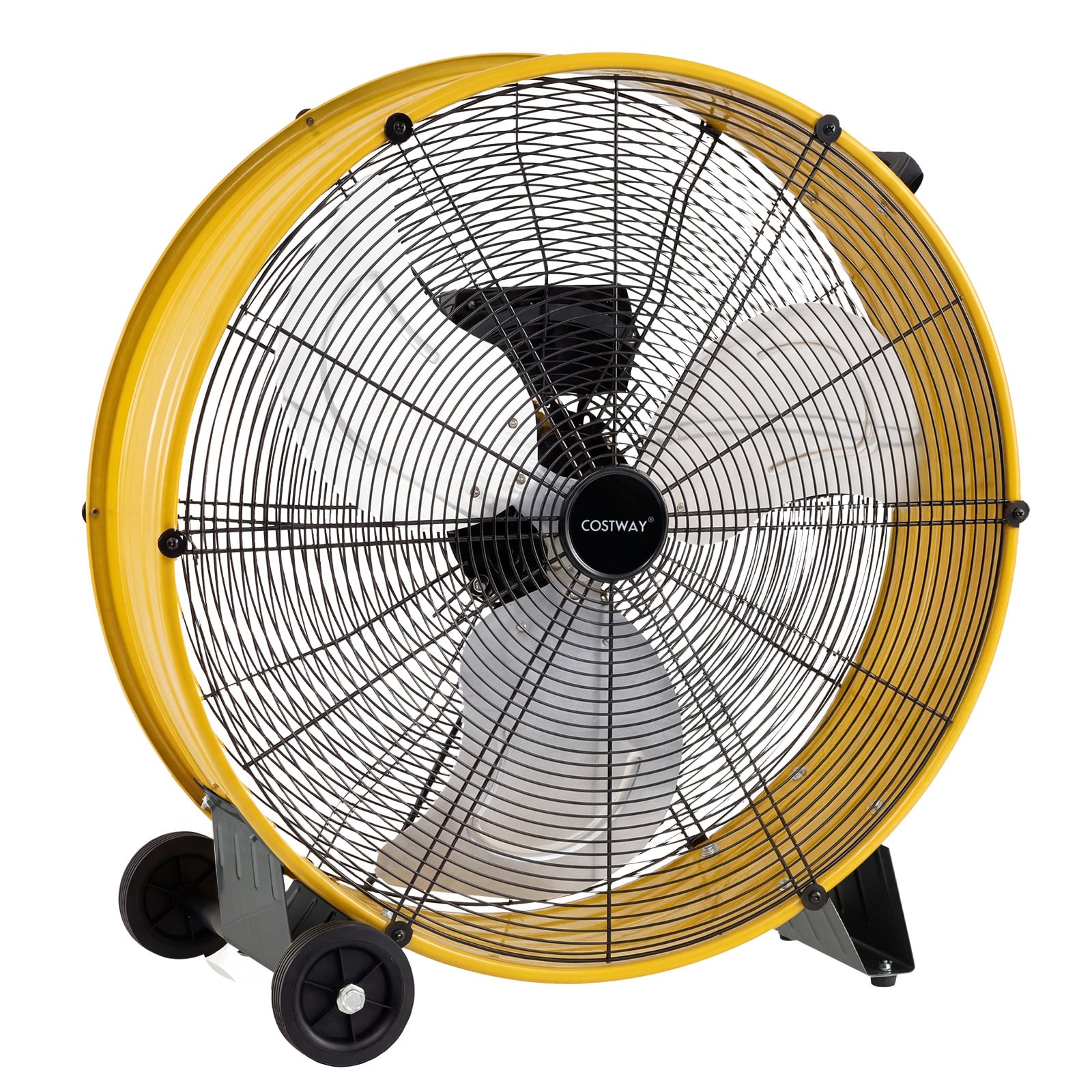 24 Inch High-Velocity Industrial Floor Fan with Wheels and Handle-Yellow