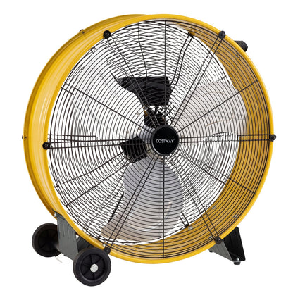 24 Inch High-Velocity Industrial Floor Fan with Wheels and Handle-Yellow
