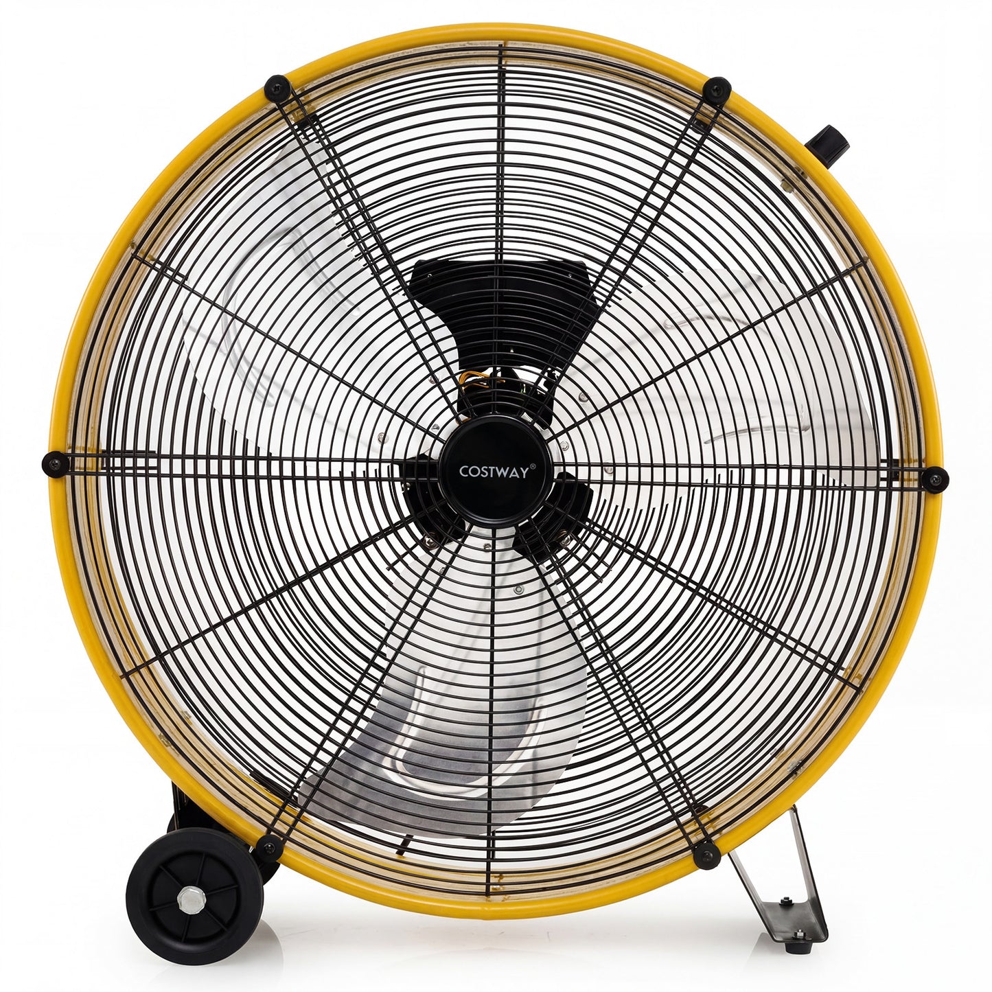 24 Inch High-Velocity Industrial Floor Fan with Wheels and Handle-Yellow