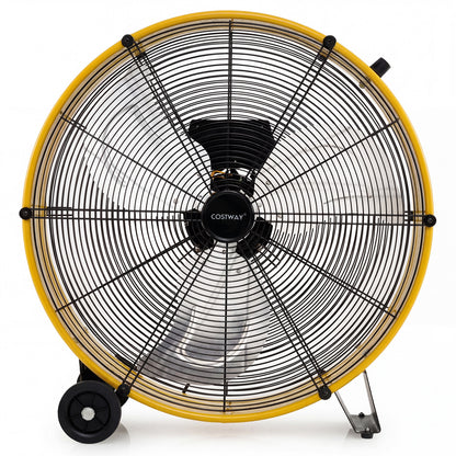 24 Inch High-Velocity Industrial Floor Fan with Wheels and Handle-Yellow