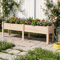 240 x 43.5 CM Fir Wood Raised Garden Bed with Legs Elevated Planter Box with Drainage Holes-Natural