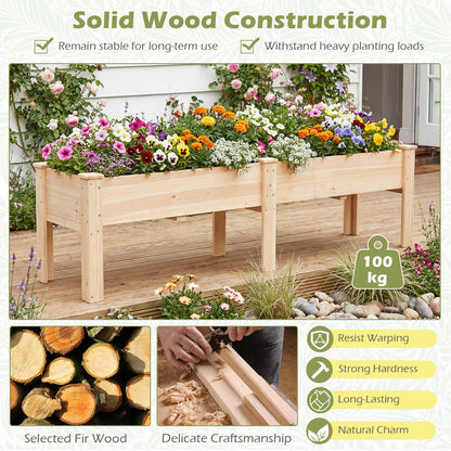 240 x 43.5 CM Fir Wood Raised Garden Bed with Legs Elevated Planter Box with Drainage Holes-Natural