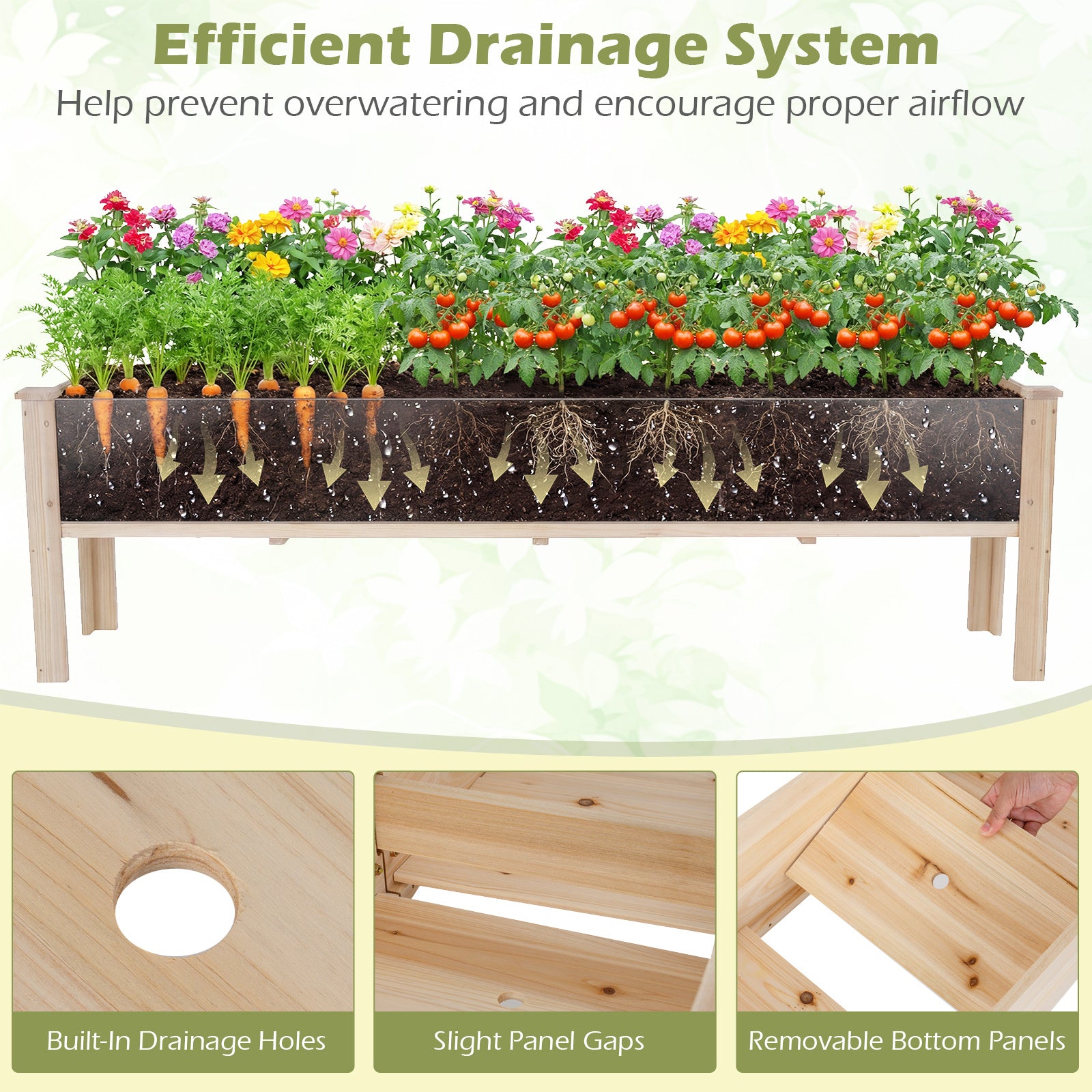 240 x 43.5 CM Fir Wood Raised Garden Bed with Legs Elevated Planter Box with Drainage Holes-Natural