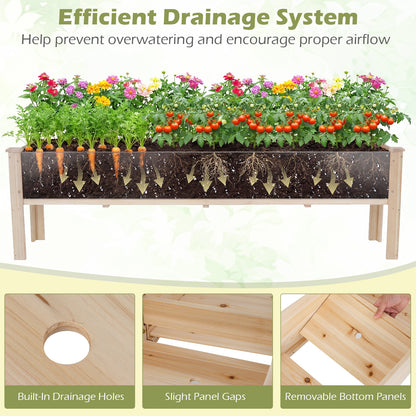240 x 43.5 CM Fir Wood Raised Garden Bed with Legs Elevated Planter Box with Drainage Holes-Natural