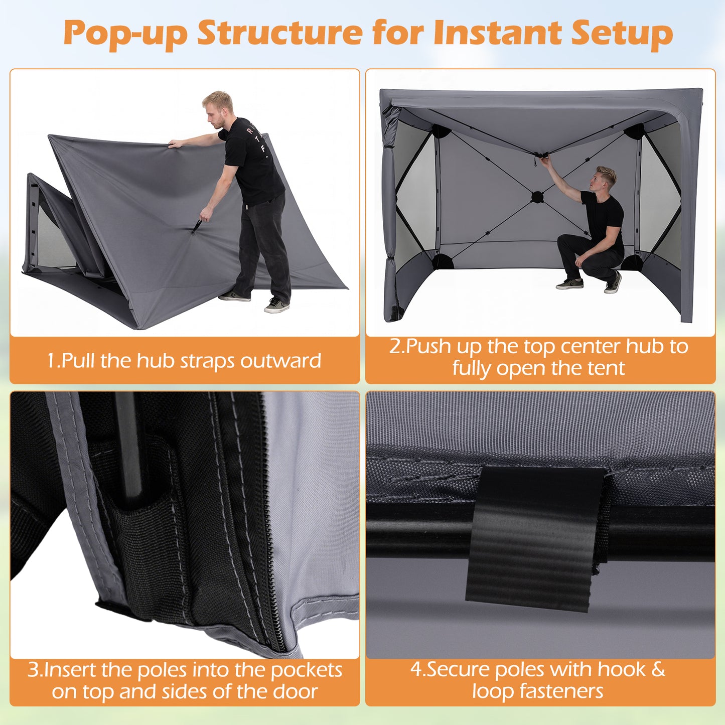 240x240cm Pop up Gazebo Tent with Zippered Door and Privacy Cloths for Camping-Grey
