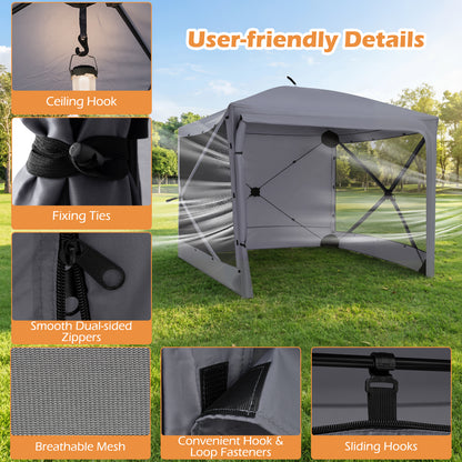 240x240cm Pop up Gazebo Tent with Zippered Door and Privacy Cloths for Camping-Grey