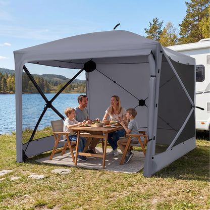 240x240cm Pop up Gazebo Tent with Zippered Door and Privacy Cloths for Camping-Grey