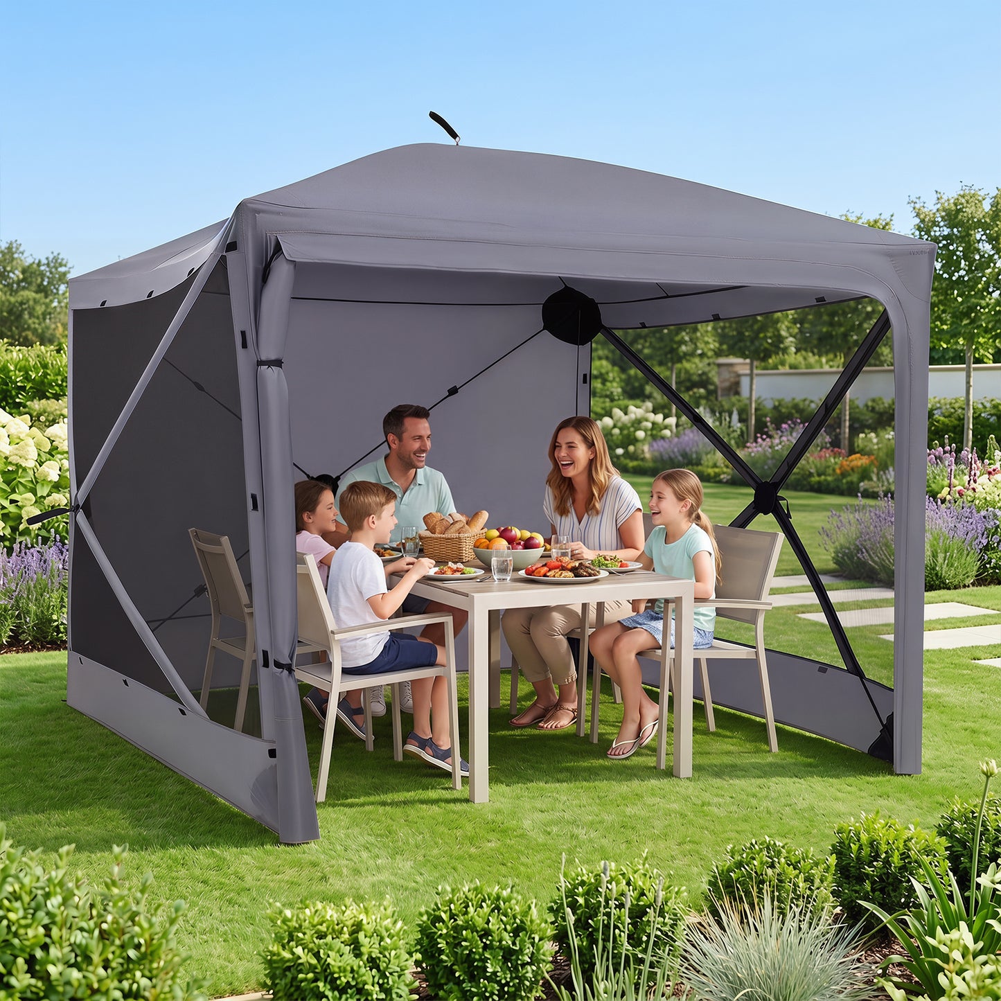 240x240cm Pop up Gazebo Tent with Zippered Door and Privacy Cloths for Camping-Grey