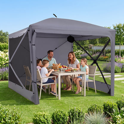 240x240cm Pop up Gazebo Tent with Zippered Door and Privacy Cloths for Camping-Grey