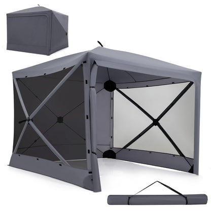 240x240cm Pop up Gazebo Tent with Zippered Door and Privacy Cloths for Camping-Grey