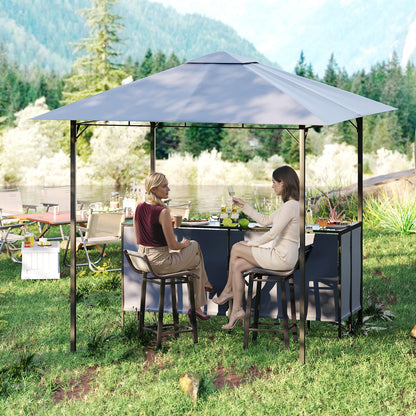 245 x 245 cm 3-Piece Patio Bar Set Grill Gazebo with Bar Stools and Table-Grey