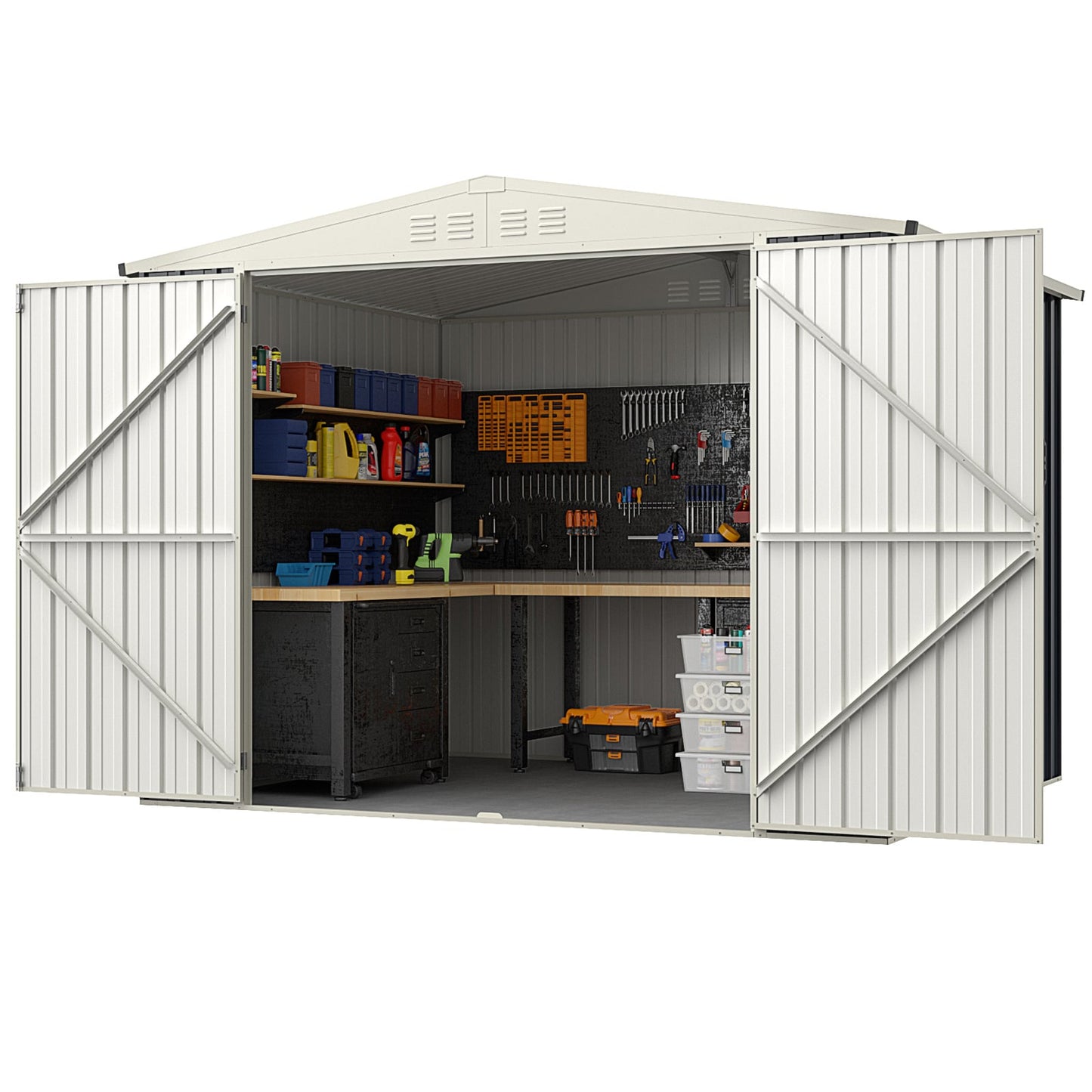 246 x 193 CM Metal Outdoor Storage Shed with Snap-on Structures-Grey