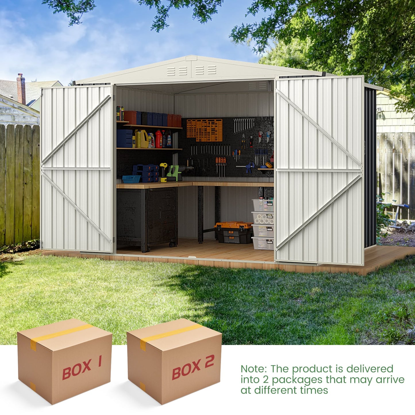 246 x 193 CM Metal Outdoor Storage Shed with Snap-on Structures-Grey