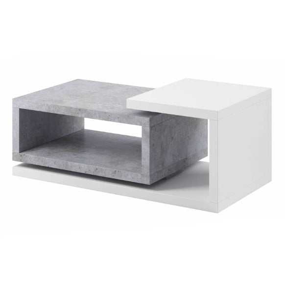Two-level coffee table with concrete and white finish on a white background