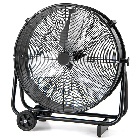 24 Inch Industrial Drum Fan with 360° Adjustable Tilt and 2 Wheels-Black