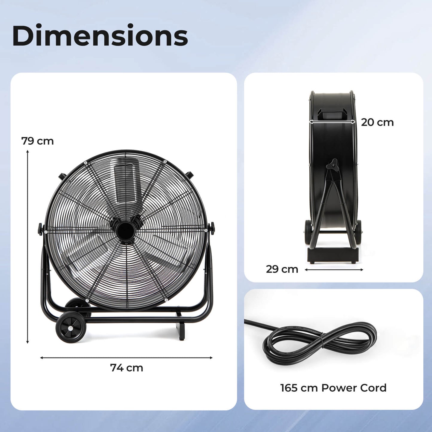 24 Inch Industrial Drum Fan with 360° Adjustable Tilt and 2 Wheels-Black
