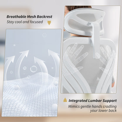 HOMCOM Ergonomic Office Chair with Foldable Backrest, 2D Headrest - Light Grey