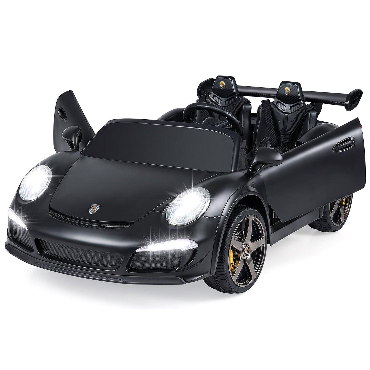 24V Battery Powered Electric Vehicle with Parent Remote Control and LED Lights-Black