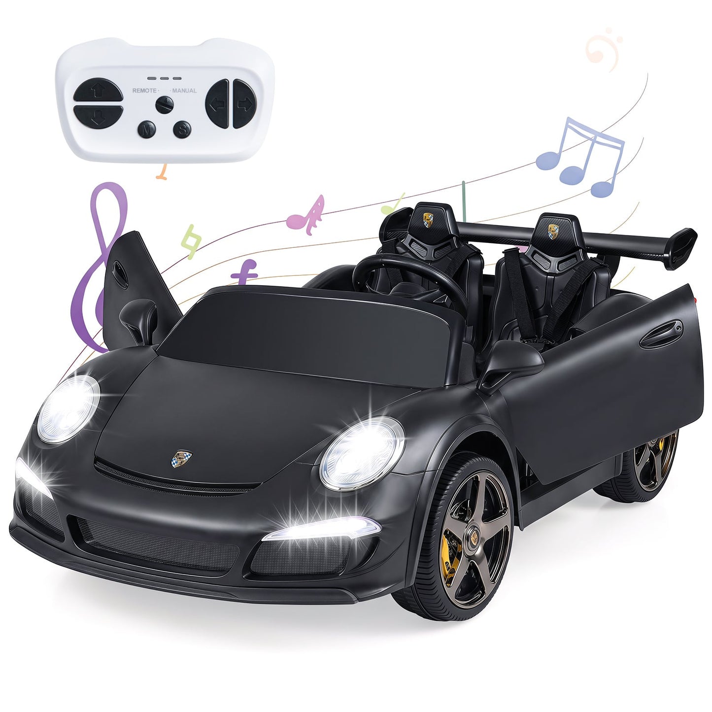 24V Battery Powered Electric Vehicle with Parent Remote Control and LED Lights-Black