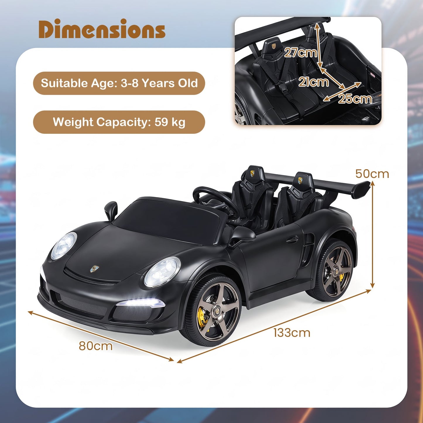 24V Battery Powered Electric Vehicle with Parent Remote Control and LED Lights-Black