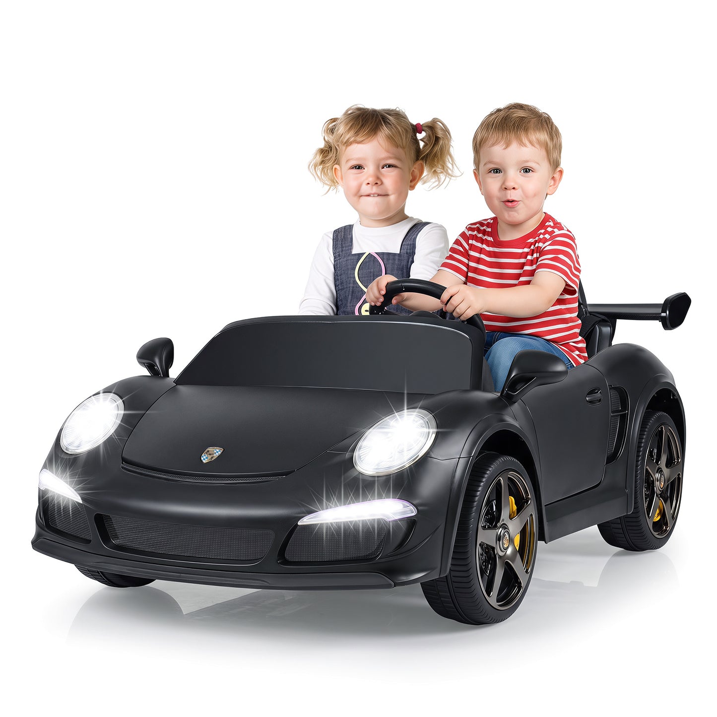 24V Battery Powered Electric Vehicle with Parent Remote Control and LED Lights-Black