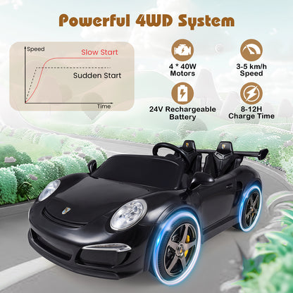 24V Battery Powered Electric Vehicle with Parent Remote Control and LED Lights-Black