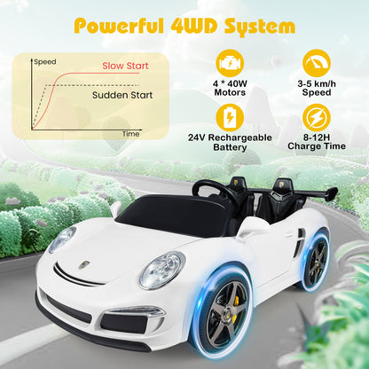 24V Battery Powered Electric Vehicle with Parent Remote Control and LED Lights-White