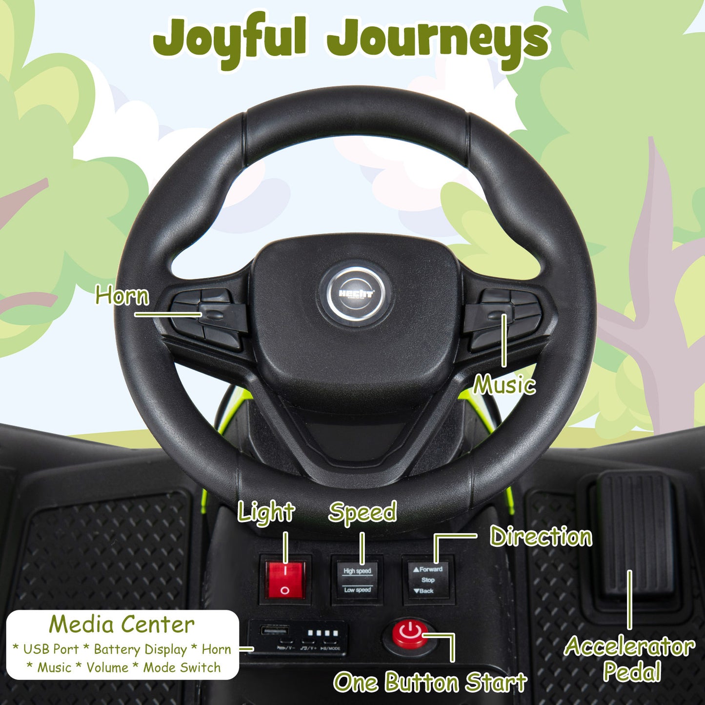 24V Kids Electric Vehicle with Parent Remote and Detachable Trailer for Boys Girls Aged 3+-Green