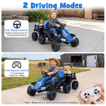 24V Kids Electric Vehicle with Parent Remote and Detachable Trailer for Boys Girls Aged 3+-Navy