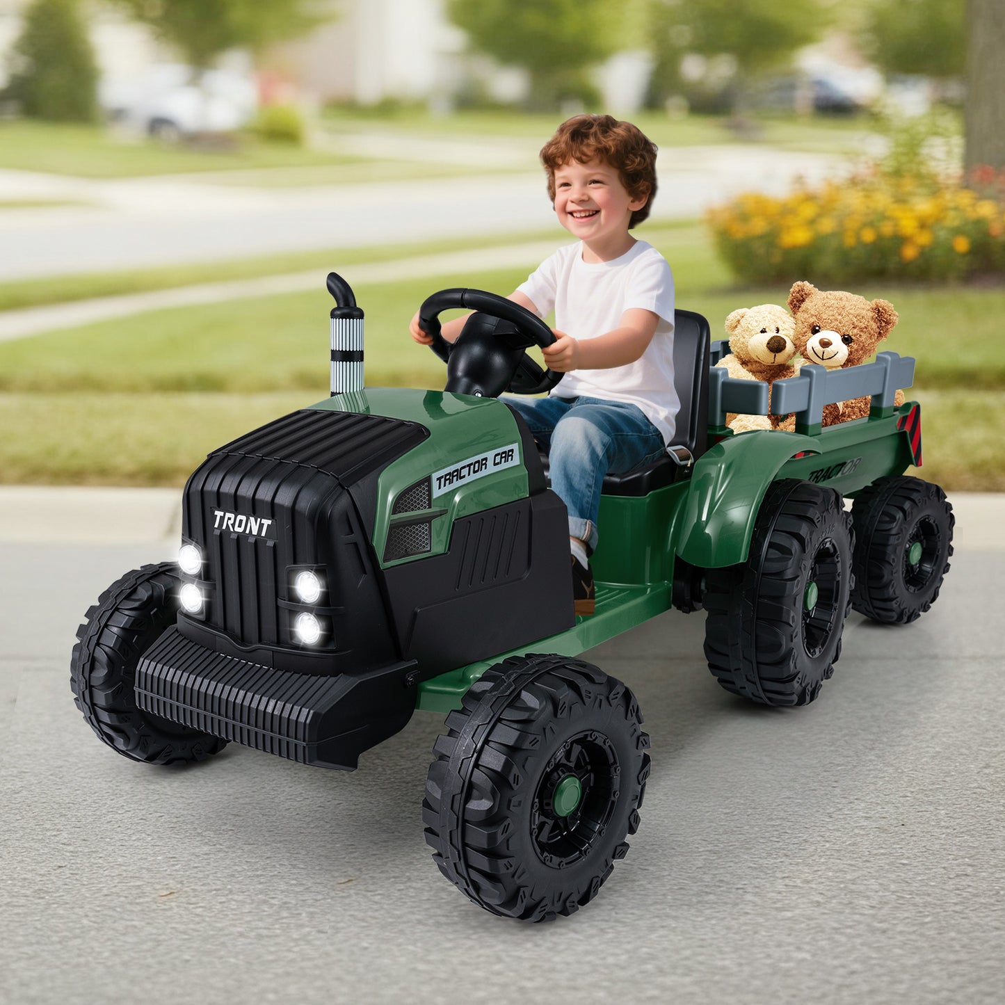 24V Ride On Tractor with Detachable Trailer for Kids-Dark Green